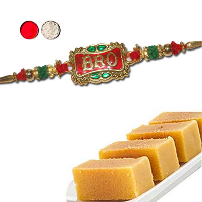 "Designer Fancy Rakhi - FR- 8220 A (Single Rakhi), 500gms of Milk Mysore Pak - Click here to View more details about this Product